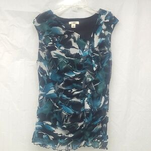 Sleeveless Blouse Tank Top Blue Black Whimsigoth Abstract Watercolor